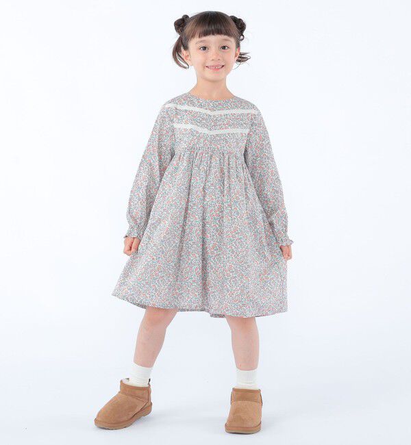 SHIPS KIDS「SHIPS KIDS:100～130cm / リバティ ギャザー ワンピース 長袖」|ワンピース|