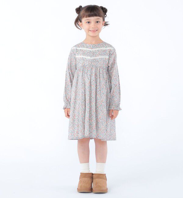 SHIPS KIDS「SHIPS KIDS:100～130cm / リバティ ギャザー ワンピース 長袖」|ワンピース|