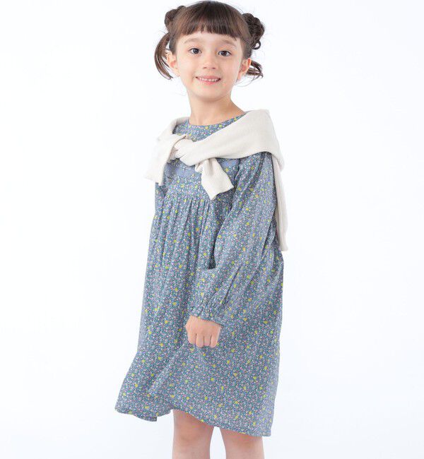 SHIPS KIDS「SHIPS KIDS:100～130cm / リバティ ギャザー ワンピース 長袖」|ワンピース|ネイビー