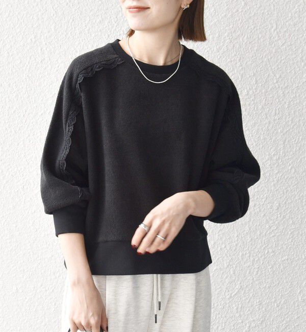 SHIPS any「《予約》〈洗濯機可能〉裏起毛 パイル フリル レース スリーブ プルオーバー」|Tシャツ・カットソー|