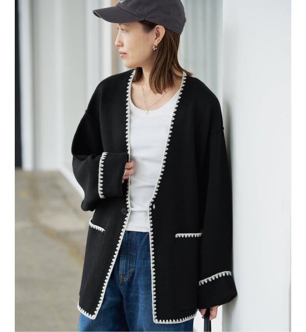 SLOBE IENA「《追加2予約》ブランケットステッチニットジャケット」|その他|