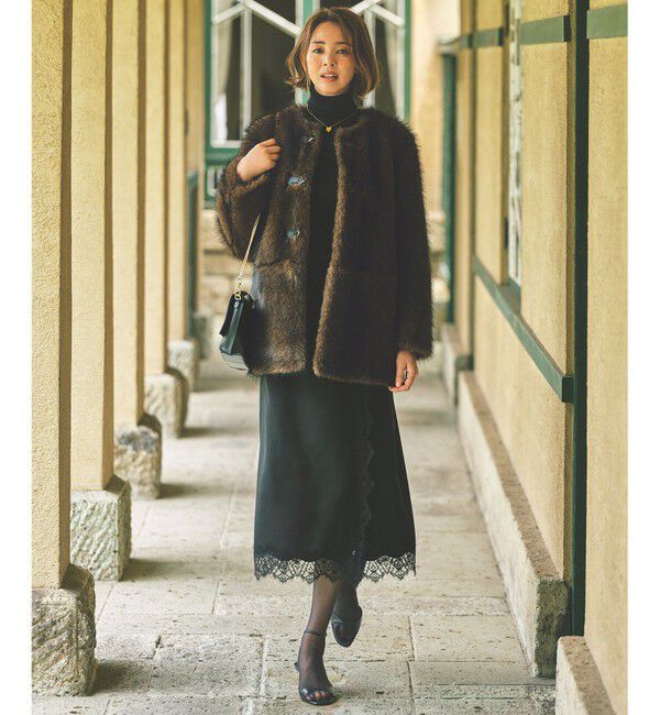 自由区「【SHIHOさん着用・一枚でもレイヤードにも】リファインソフトハイネックインナー ニット」|ニット・セーター|
