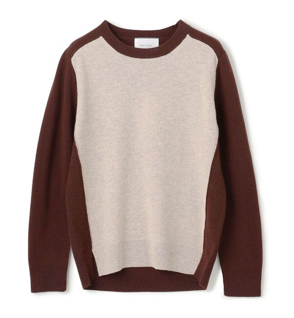 BEIGE,「【WEB限定・洗える】ROGAN / バイカラーウールクルーネックニット」|ニット・セーター|