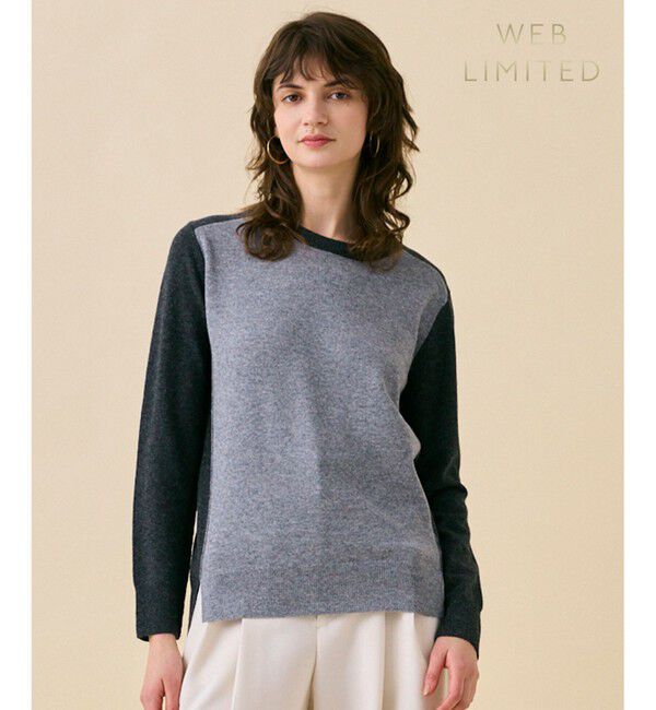 BEIGE,「【WEB限定・洗える】ROGAN / バイカラーウールクルーネックニット」|ニット・セーター|M Gray x C Gray