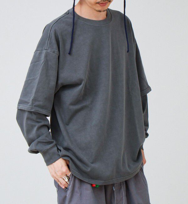 GLOSTER「【1枚でレイヤード完成】ピグメント加工 フェイクレイヤードロンT」|Tシャツ・カットソー|