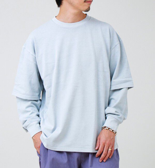 GLOSTER「【1枚でレイヤード完成】ピグメント加工 フェイクレイヤードロンT」|Tシャツ・カットソー|ライトグレー