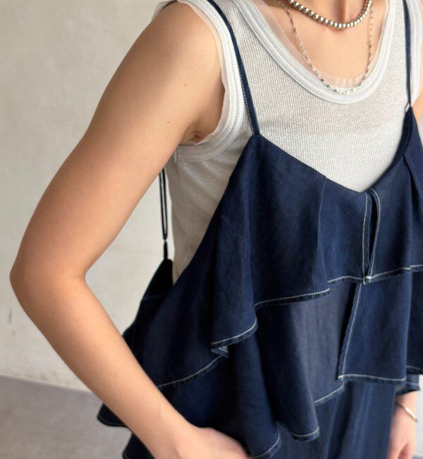  「【WEB限定】 デニムフリルサロペット」|ワンピース|