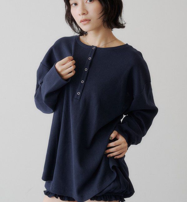  「フラワーワッフルヘンリートップス」|Tシャツ・カットソー|