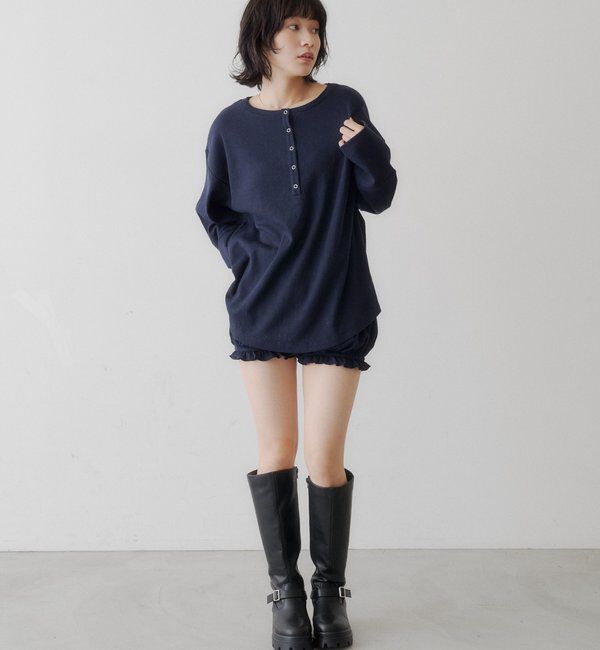  「フラワーワッフルヘンリートップス」|Tシャツ・カットソー|