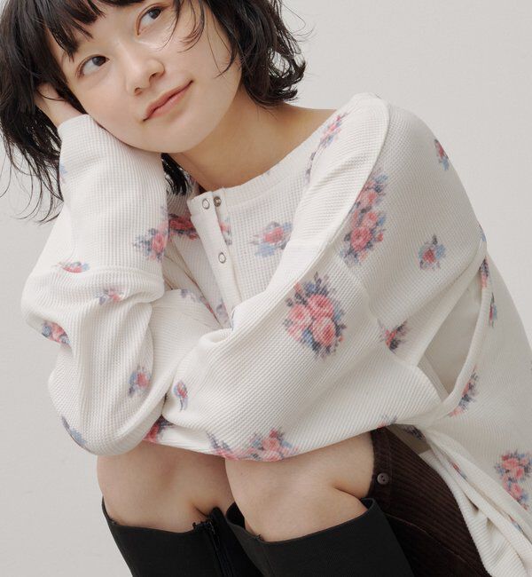  「フラワーワッフルヘンリートップス」|Tシャツ・カットソー|