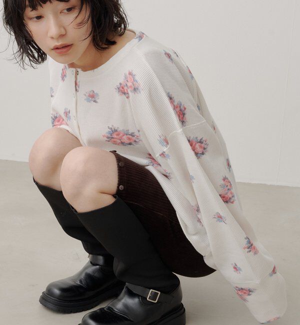  「フラワーワッフルヘンリートップス」|Tシャツ・カットソー|