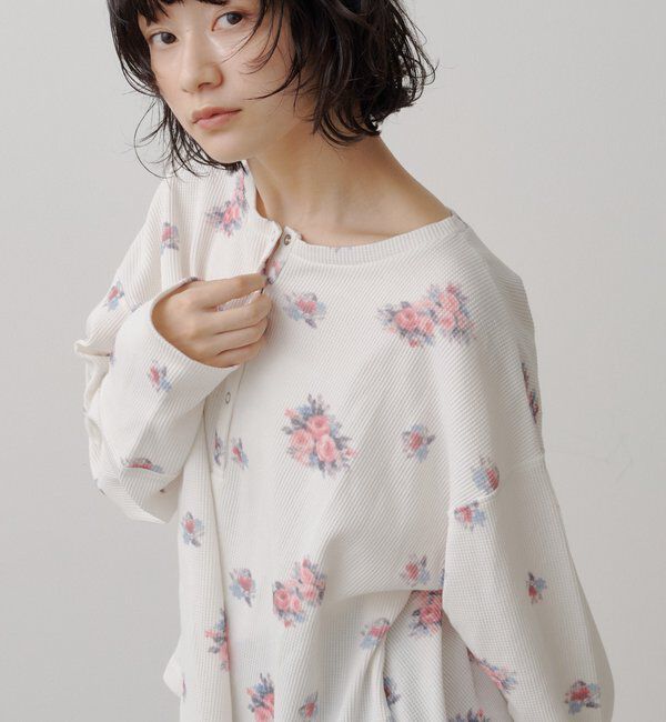  「フラワーワッフルヘンリートップス」|Tシャツ・カットソー|