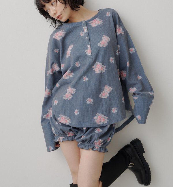  「フラワーワッフルヘンリートップス」|Tシャツ・カットソー|