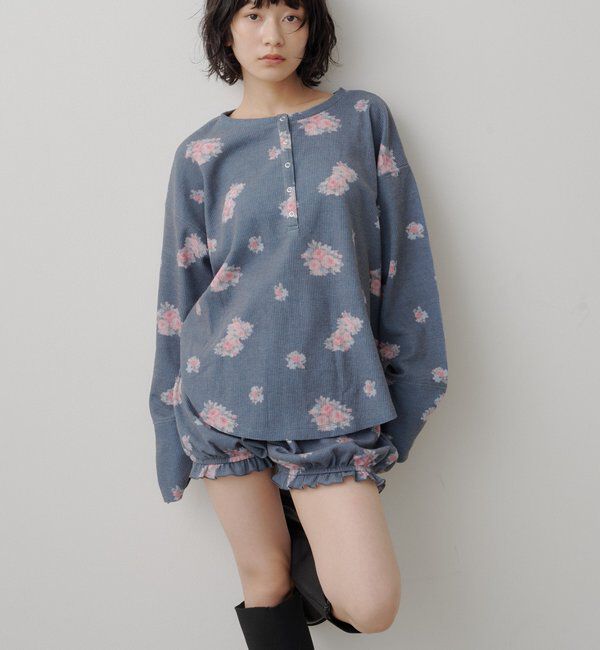  「フラワーワッフルヘンリートップス」|Tシャツ・カットソー|