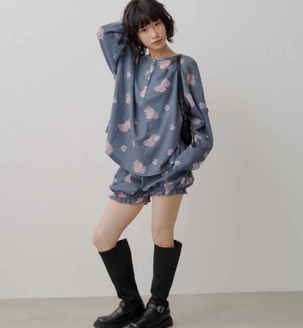  「フラワーワッフルヘンリートップス」|Tシャツ・カットソー|