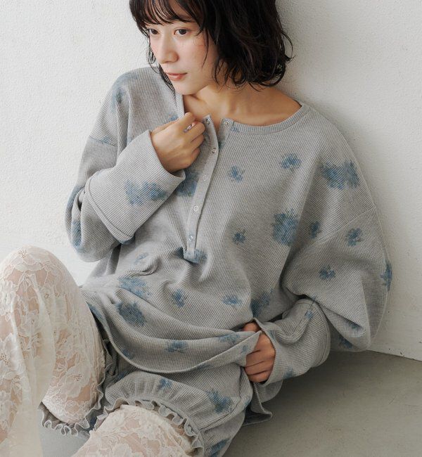  「フラワーワッフルヘンリートップス」|Tシャツ・カットソー|