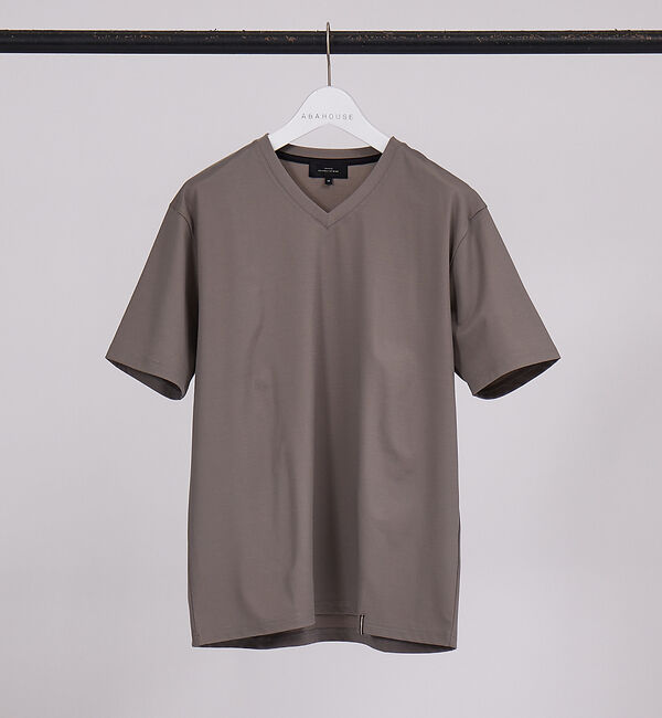 ABAHOUSE「【Vネック】ストレッチ ポンチ 半袖Tシャツ」|Tシャツ・カットソー|グレージュ