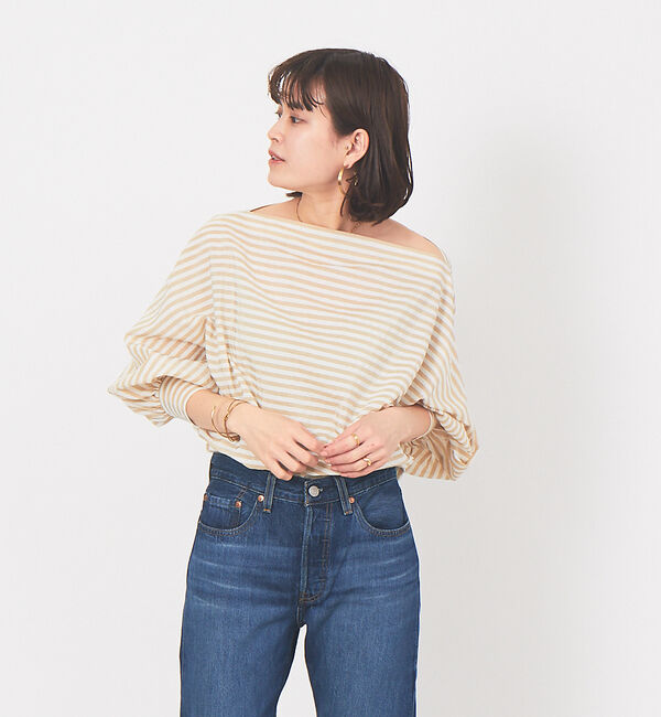 Rouge vif「ギャザースリーブボーダーブラウス」|シャツ・ブラウス|