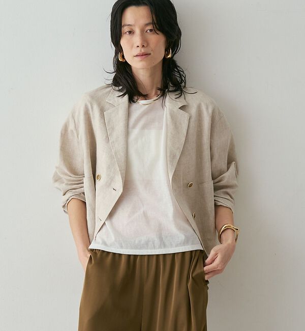 qualite「リネンショートジャケット」|その他|ベージュ
