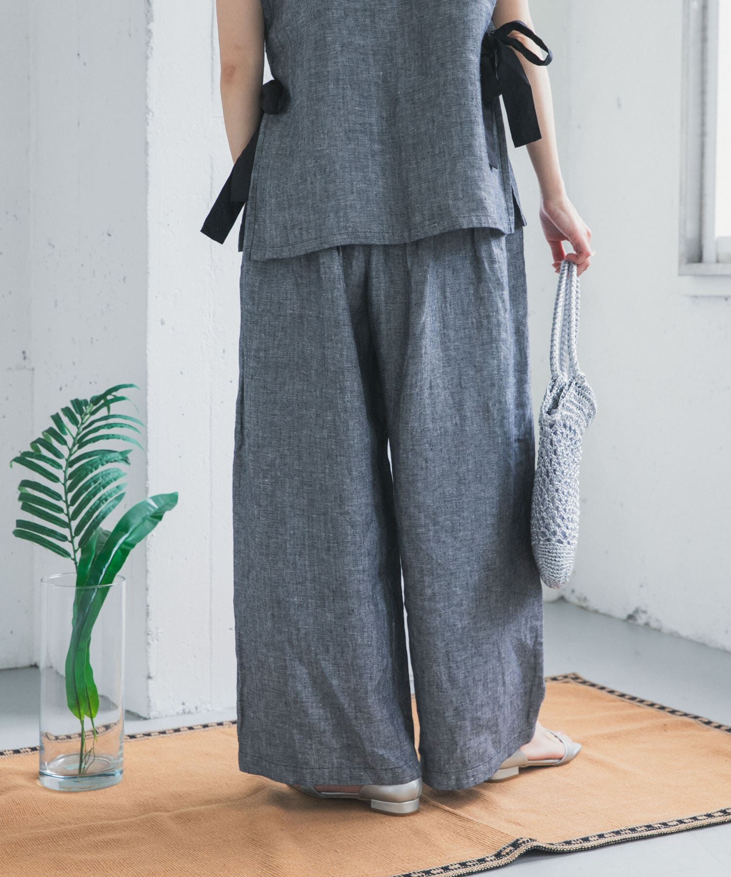 URBAN RESEARCH DOORS「ヘリンボーンリネンワイドギャザーパンツ」|その他|