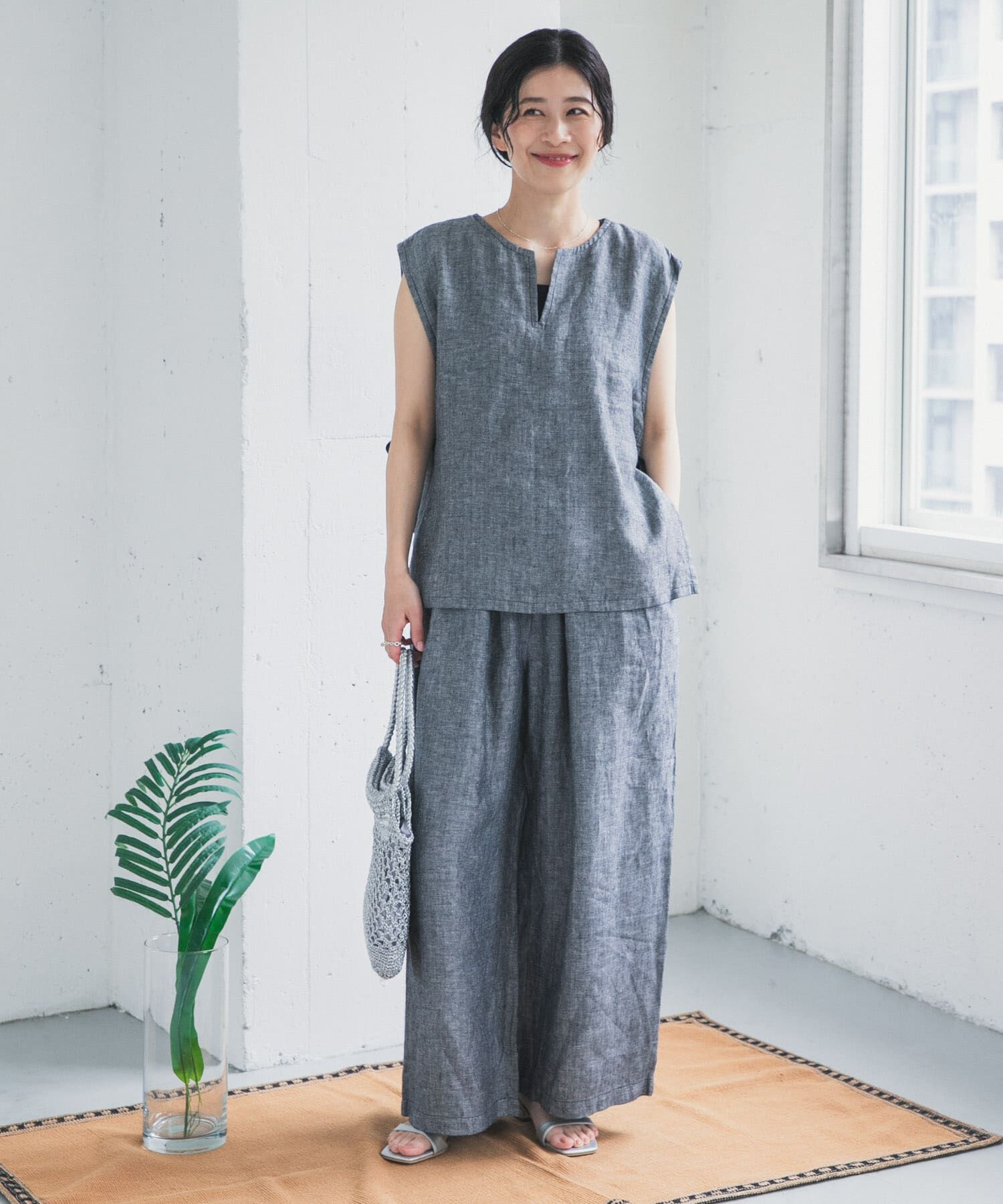URBAN RESEARCH DOORS「ヘリンボーンリネンワイドギャザーパンツ」|その他|