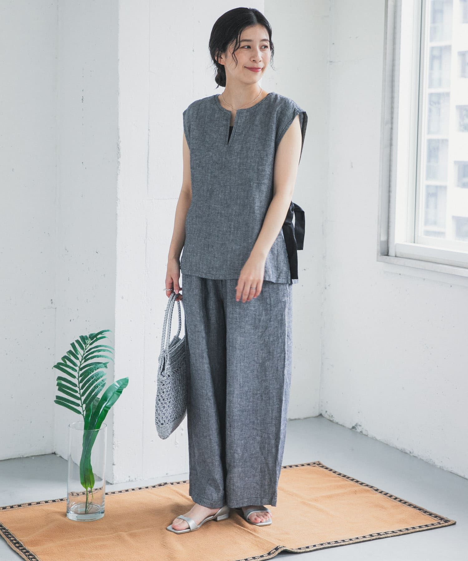 URBAN RESEARCH DOORS「ヘリンボーンリネンワイドギャザーパンツ」|その他|