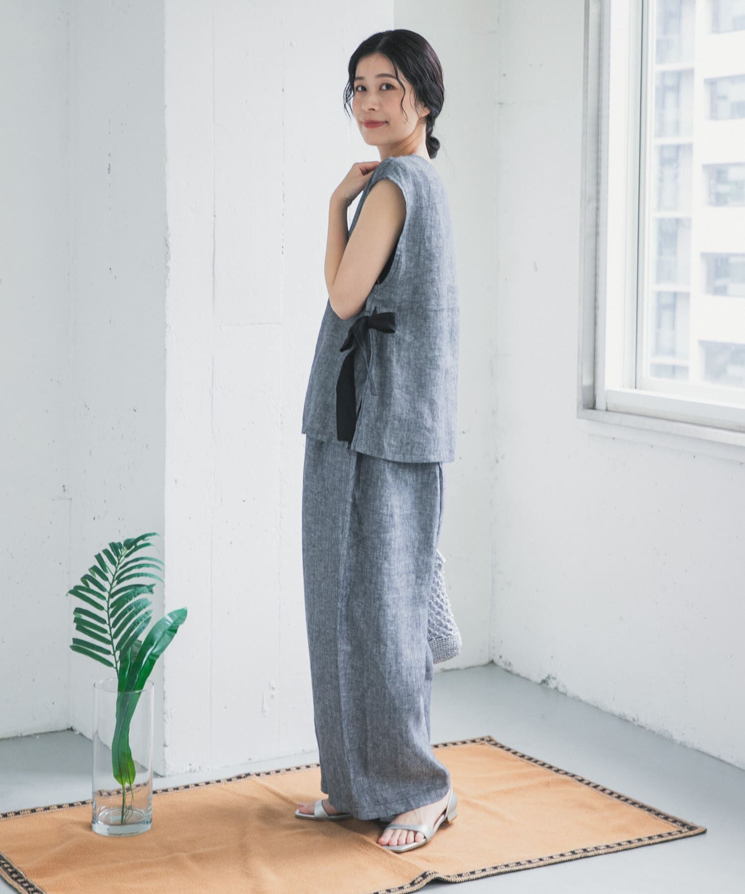 URBAN RESEARCH DOORS「ヘリンボーンリネンワイドギャザーパンツ」|その他|