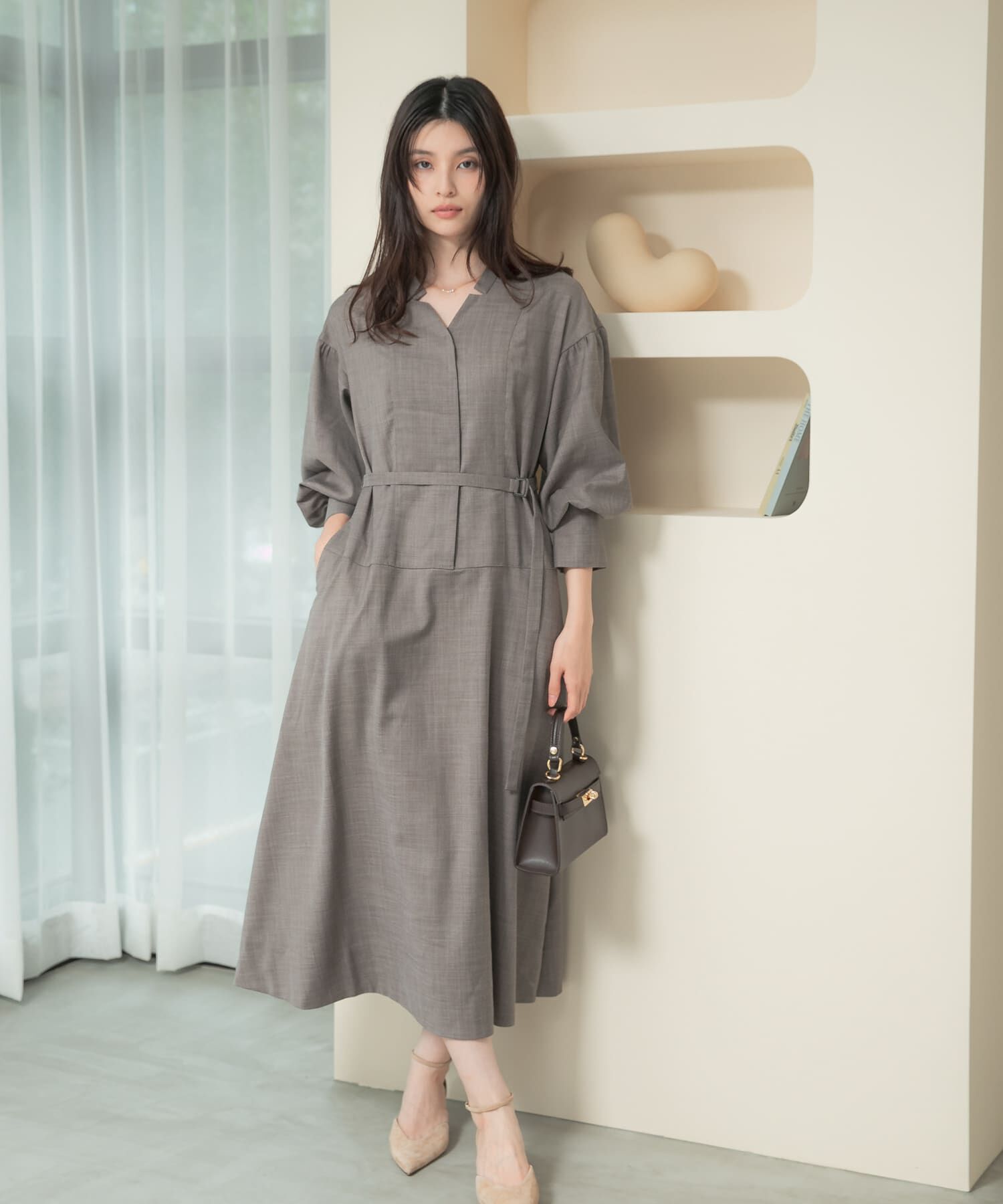 URBAN RESEARCH ROSSO「ボリュームスリーブウエストマークワンピース」|ワンピース|