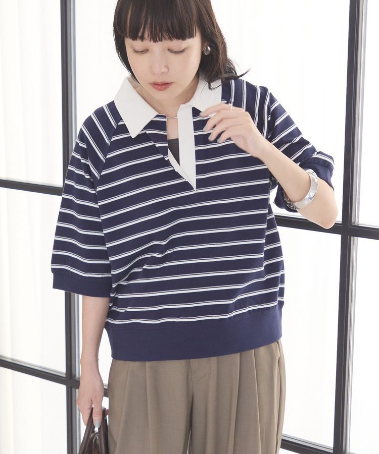 AMERICAN HOLIC「衿配色5分袖ラガーシャツ」|Tシャツ・カットソー|