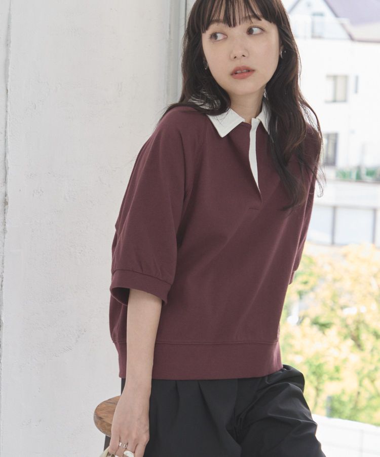 AMERICAN HOLIC「衿配色5分袖ラガーシャツ」|Tシャツ・カットソー|
