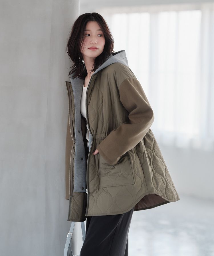 Green Parks「フード取り外し薄中綿コート」|その他|Khaki