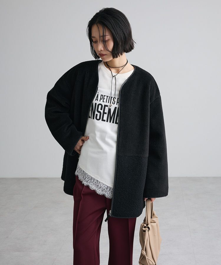 Green Parks「ボア切替コーディガン」|その他|Black