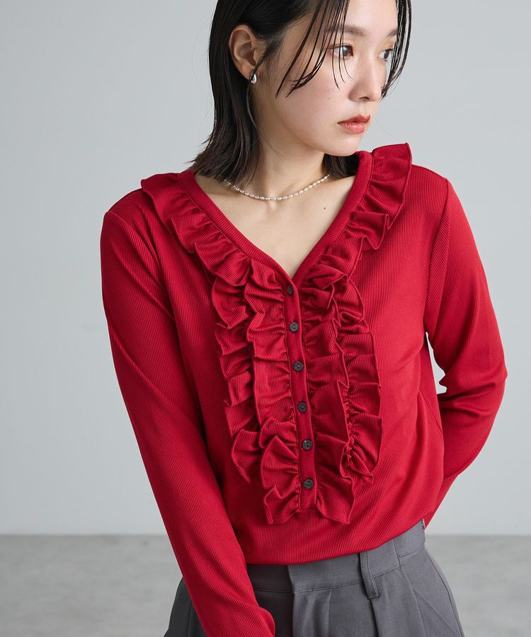 Green Parks「チビフリルカットソープルオーバー」|Tシャツ・カットソー|Red