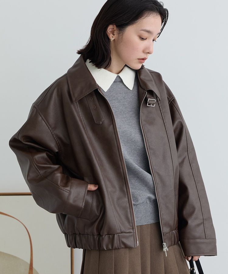 Green Parks「フェイクレザーブルゾン」|ブルゾン・スタジャン|Brown