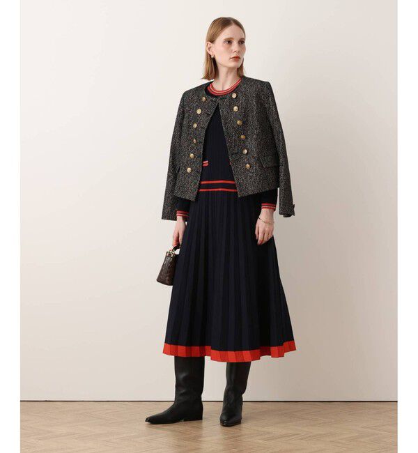 allureville「【Oggi.jp掲載】ラインアクセントプリーツニットワンピース」|ワンピース|