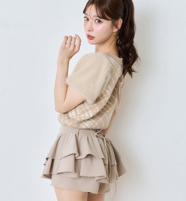  「【SMサイズ展開あり】バックレースアップティアードスカパン」|スカート|
