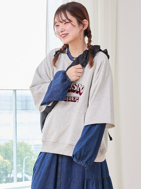 Samansa Mos2「ミニ裏毛7分袖ロゴスウェット」|Tシャツ・カットソー|グレー