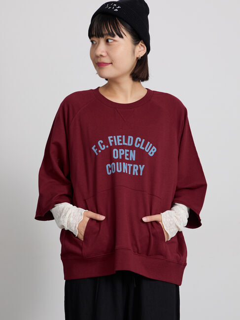 Samansa Mos2「ミニ裏毛7分袖ロゴスウェット」|Tシャツ・カットソー|バーガンディ