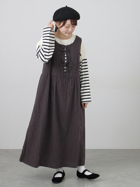 Samansa Mos2「【Cross&times;Linen】ふんわり前後着ジャンスカ」|ワンピース|チャコールグレー