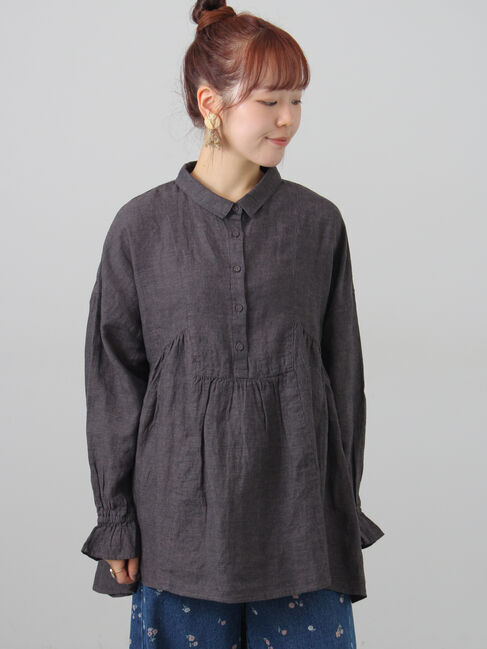 Samansa Mos2「【Cross&times;Linen】ふんわりチュニック」|シャツ・ブラウス|チャコールグレー