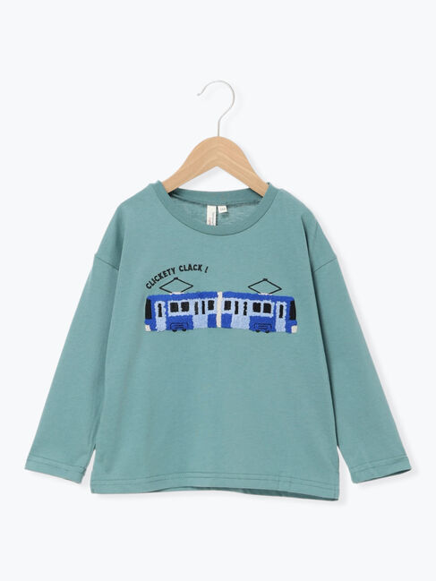 Samansa Mos2 Lagom「電車さがら刺繍ロンT」|Tシャツ・カットソー|グリーン