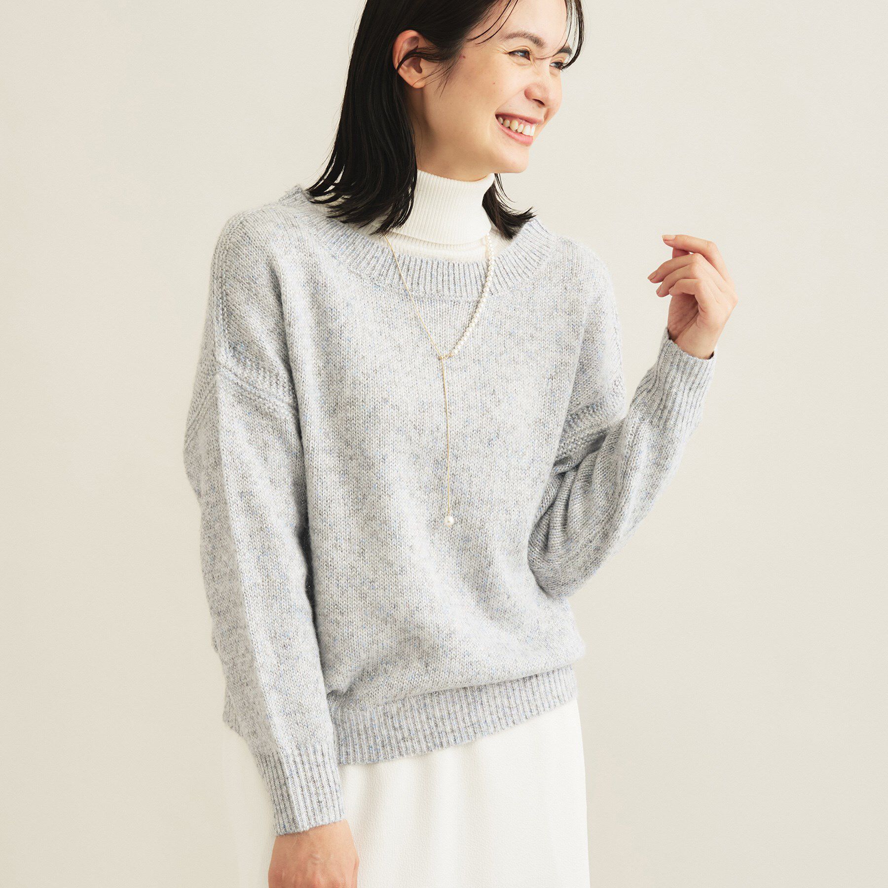 INDIVI「【大人ラメ】パフスリーブ ヘアリーニット」|ニット・セーター|サックスブルー(49