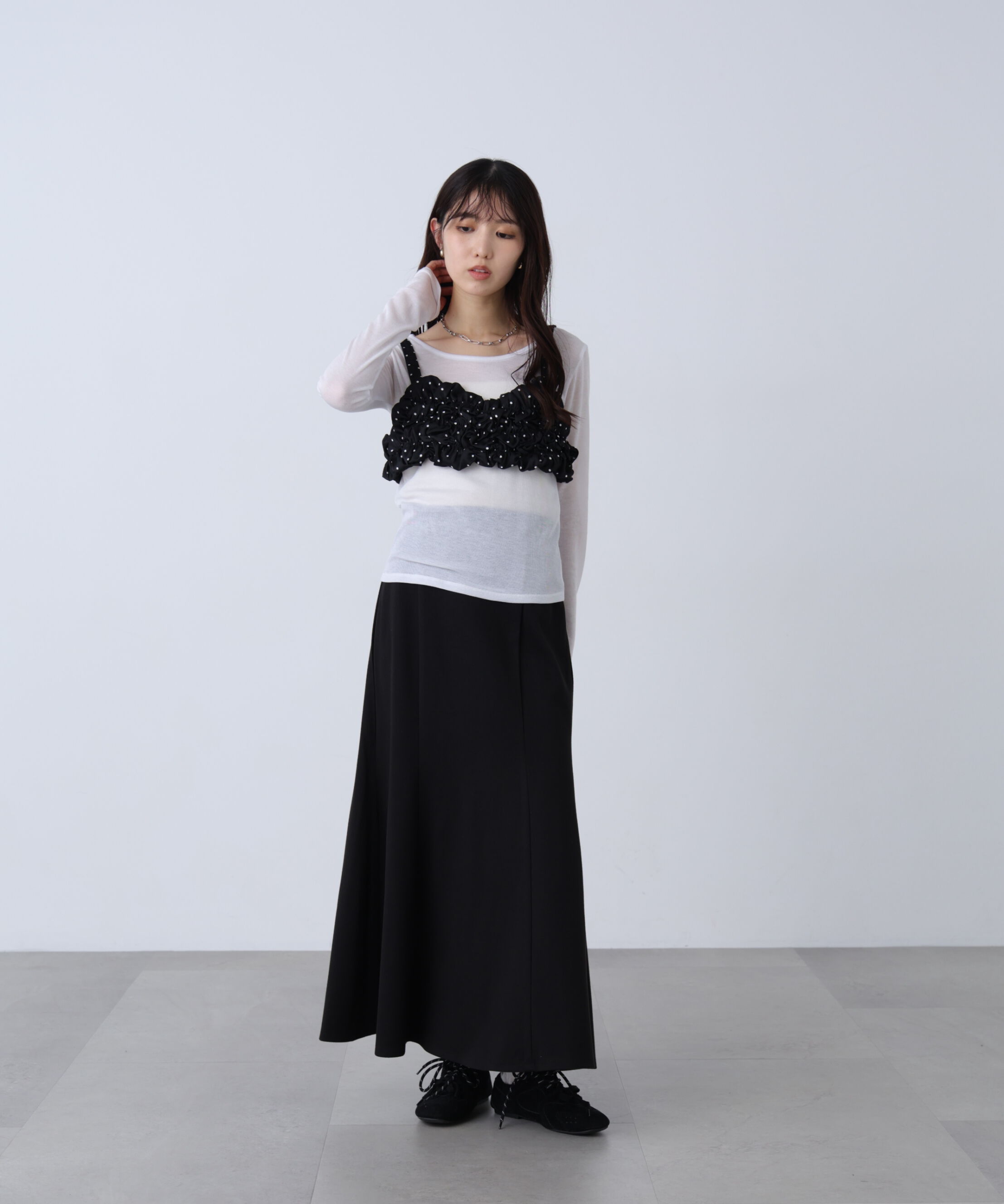  「起毛ストレッチパネル切替マーメイドスカート」|スカート|