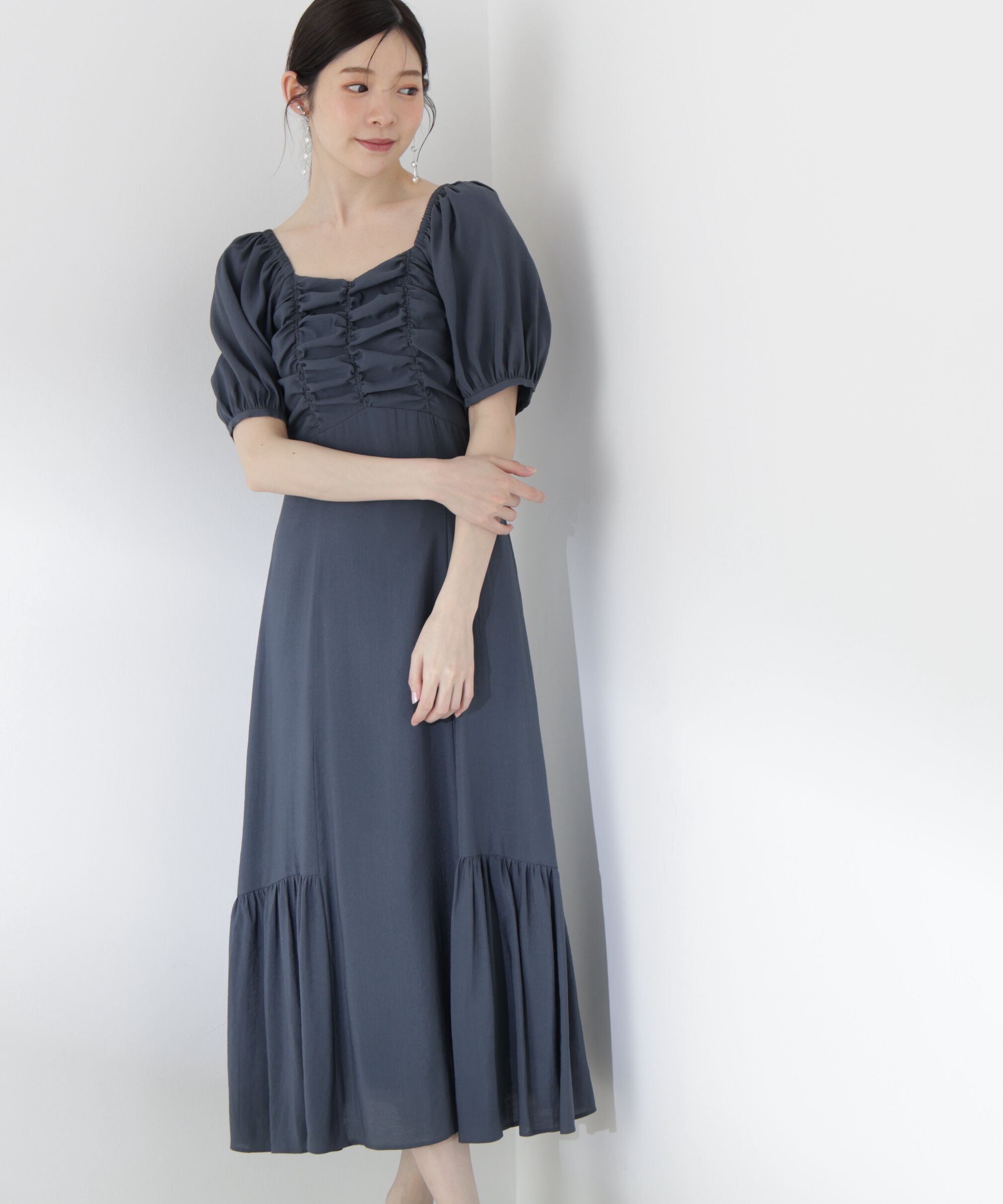 PROPORTION BODY DRESSING「フロントギャザーパフスリーブワンピース26SS」|ワンピース|