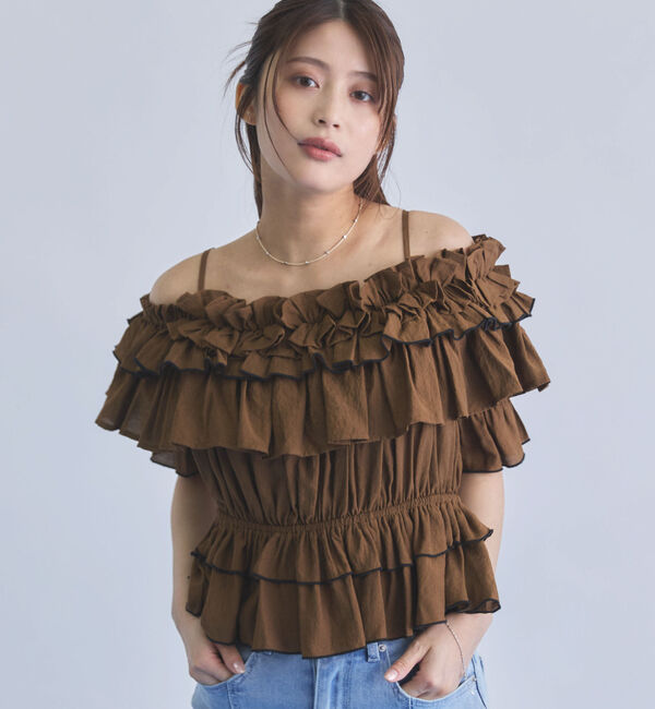 archives「配色メローボリュームフリルオフショルＢＬ」|シャツ・ブラウス|BROWN
