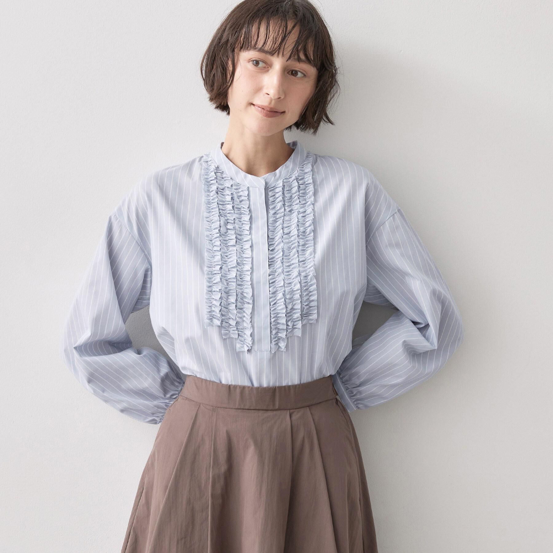 Dessin「【洗える/7色展開/XS-L】フロントフリルブラウス」|シャツ・ブラウス|