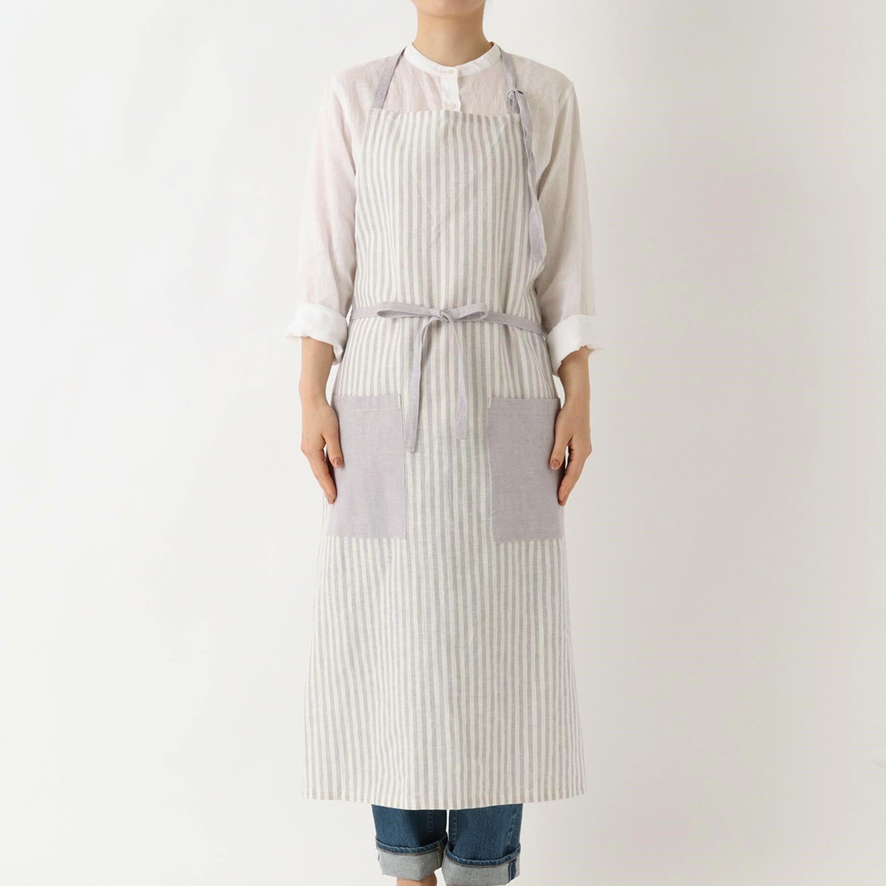 212 KITCHEN STORE「ブロックストライプ リネンコットン フルエプロン LPU ＜212Kオリジナル＞」|食器・キッチングッズ|