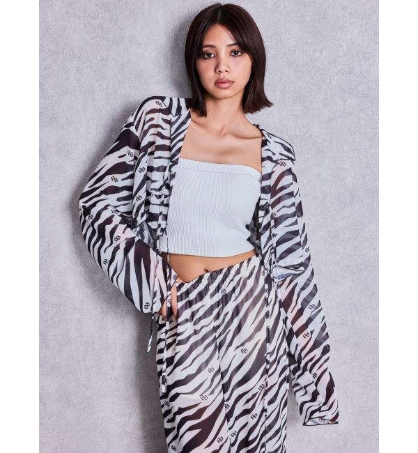 GYDA「GG ZEBRA SHEERリボンショートブラウス」|シャツ・ブラウス|