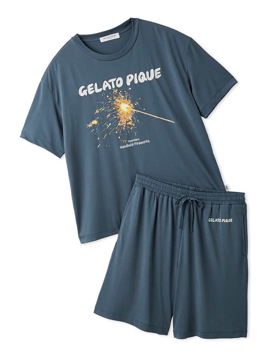 GELATO PIQUE HOMME「【HOMME】【MINT SORBET by HEIQ MINT】【接触冷感】夏祭りワンポイントTシャツ&ハーフパンツセット」|ルームウェア|