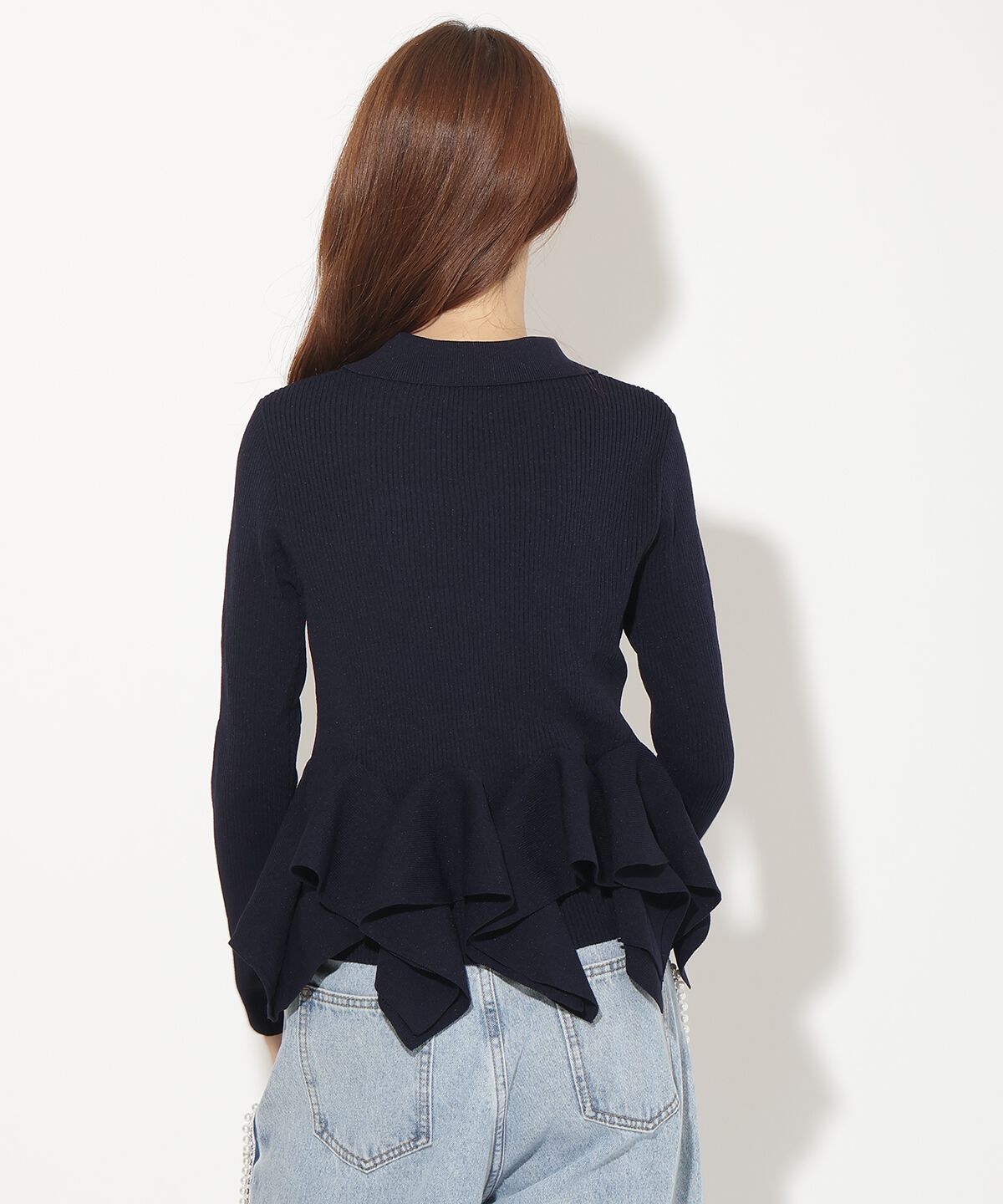 アンドクチュール「ラッフルペプラムニットカーディガン」|カーディガン|